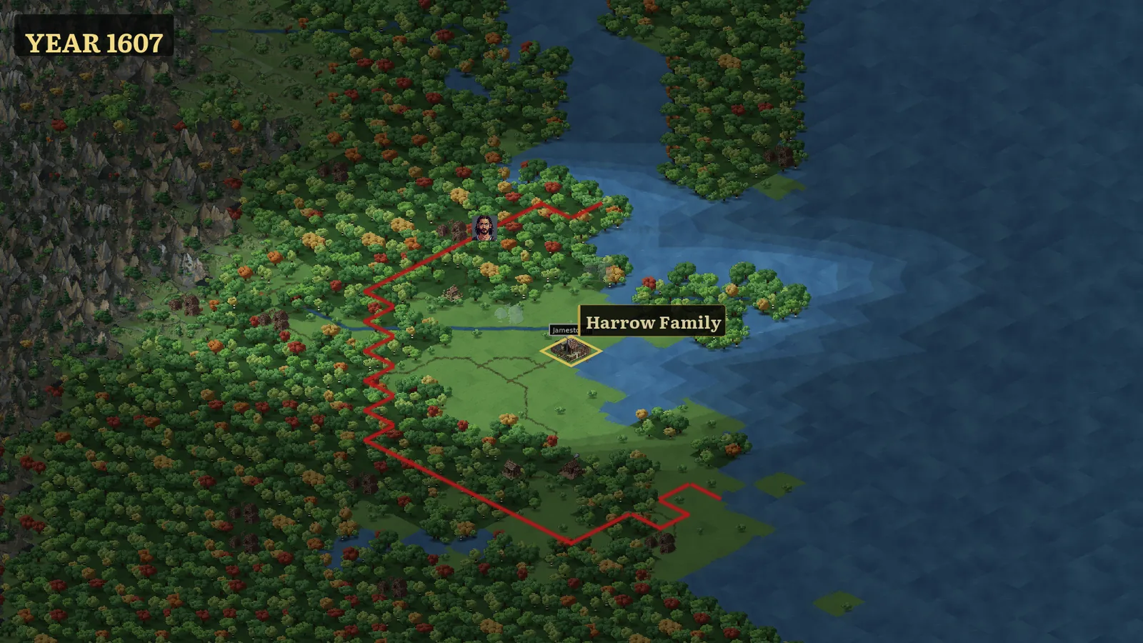 The Harrow family homestead on the 1609 frontier map